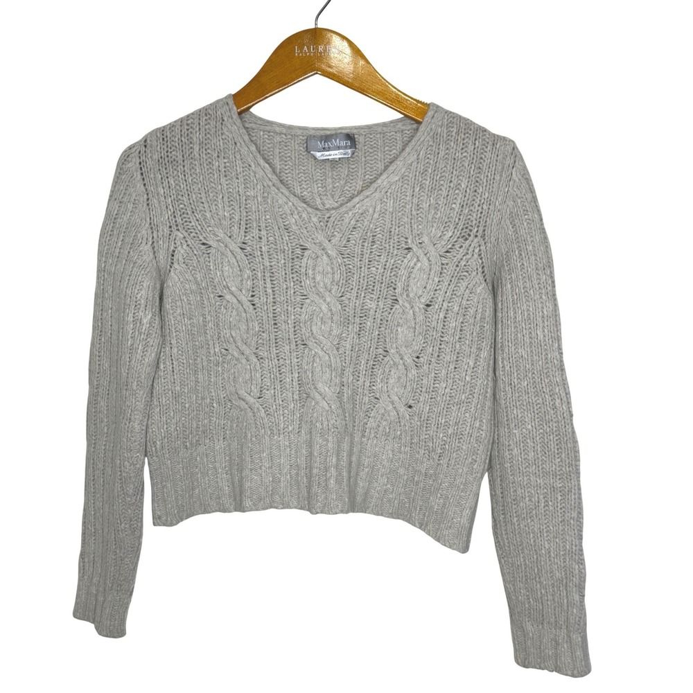 MaxMara Wool/Angora Cable Knit Crop Sweater Small Tan